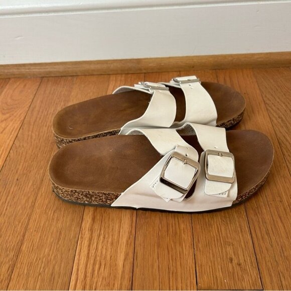 SHEIN White Brown Double Buckle Cork Bed Strap Women's Sandals Slide Size 8 - Picture 6 of 9